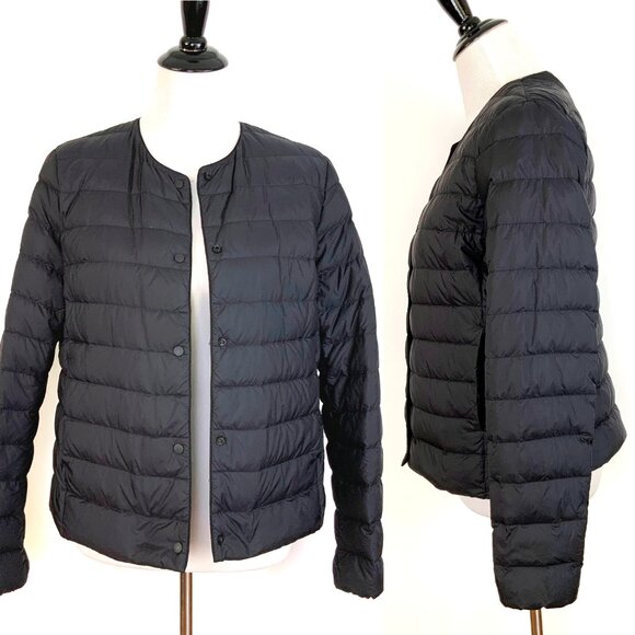 Uniqlo Black Quilted Down Puffer Snap Front Sz M - Picture 7 of 16